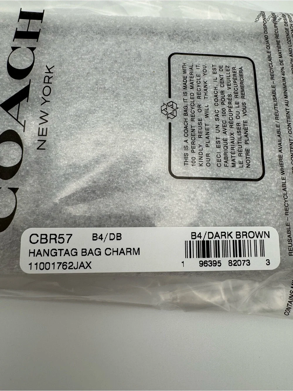 Coach XL Hangtag Bag Charm CBR57 Dark Brown Brass Leather NWT - Picture 3 of 16